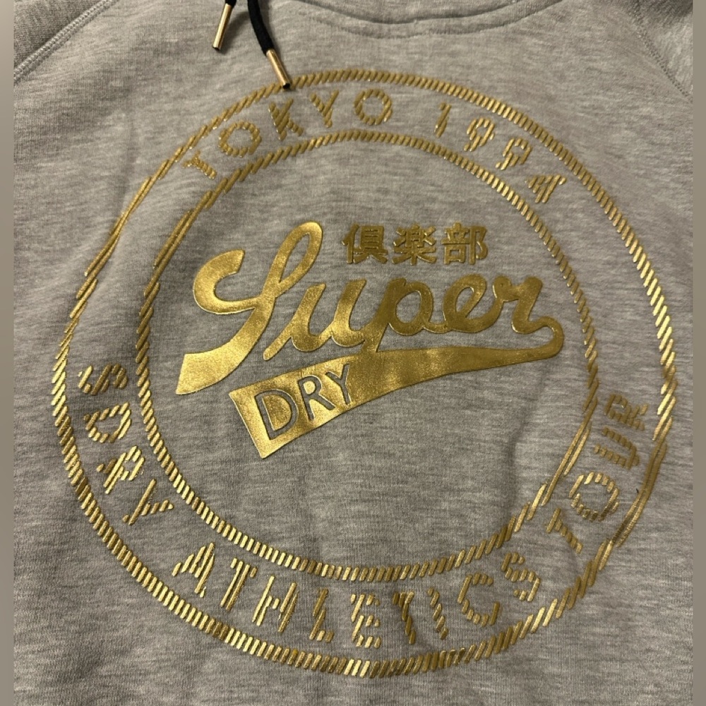 Superdry Ace Metal Crop Hoodie - NWT - Size 10 Gray Hoodie with Gold Logo - Picture 10 of 16